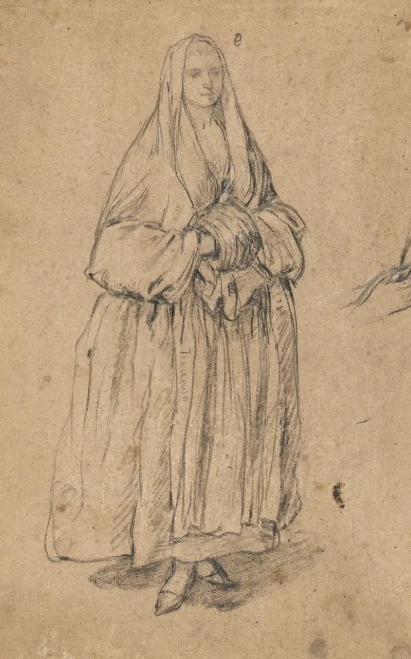 Standing Woman Holding a Muff, Turned Slightly to the Right av Pietro Longhi
