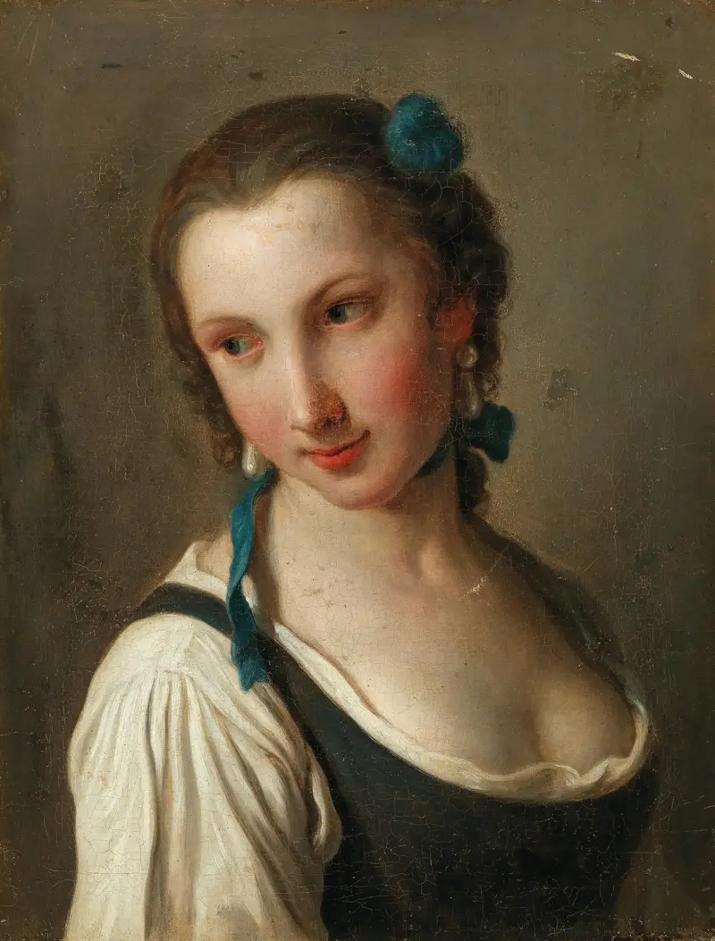 A Young Woman With A Flower In Her Hair av Pietro Rotari