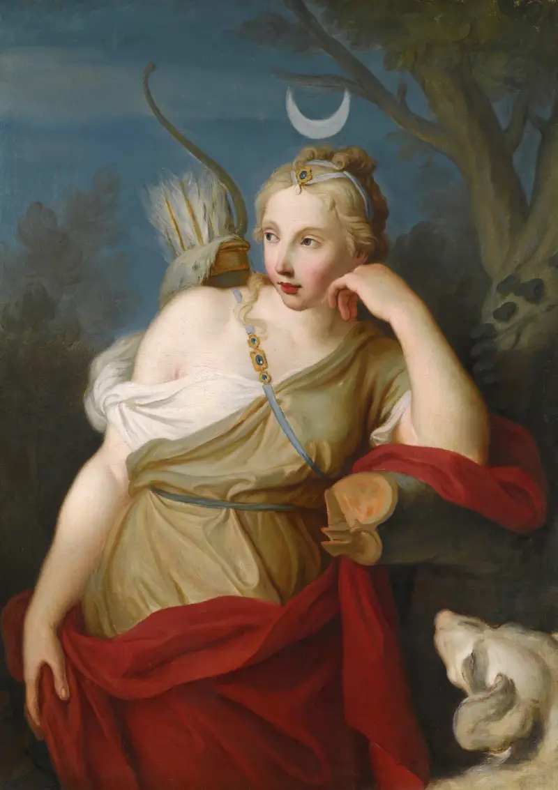 Diana, Goddess Of The Hunt, Leaning Against A Tree av Pietro Rotari