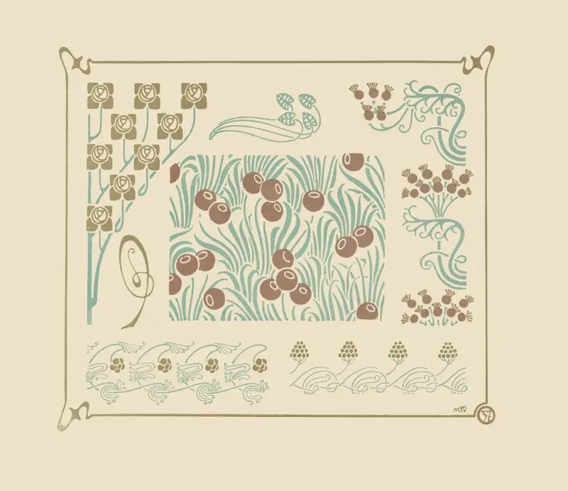 Abstrakt design baserad på bär och blomknoppar av Maurice Pillard Verneuil