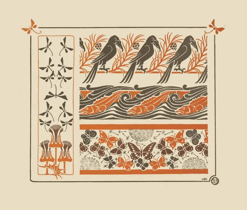 Abstract design based on birds, fish, butterflies, dragonflies av Maurice Pillard Verneuil
