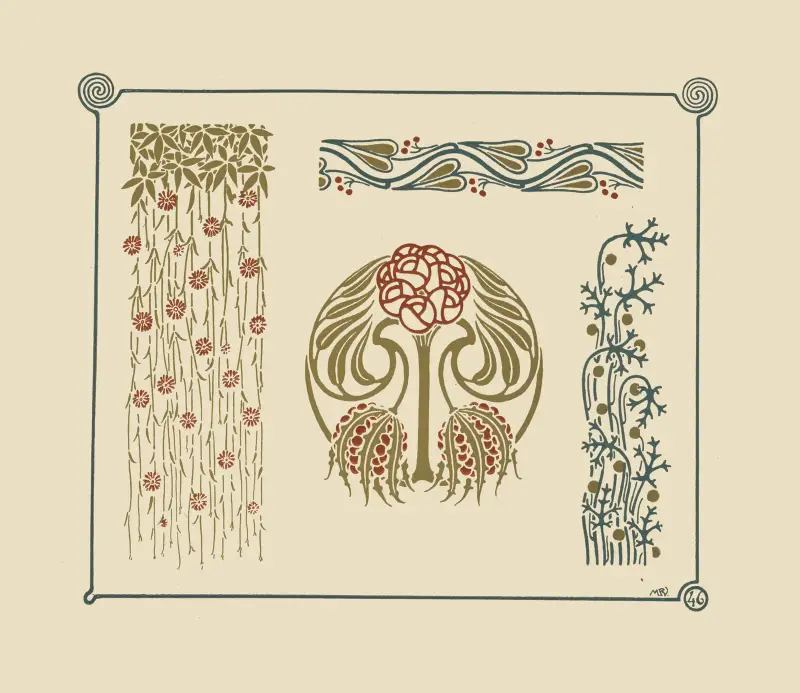 Abstrakt design baserad på blommor och bär av Maurice Pillard Verneuil