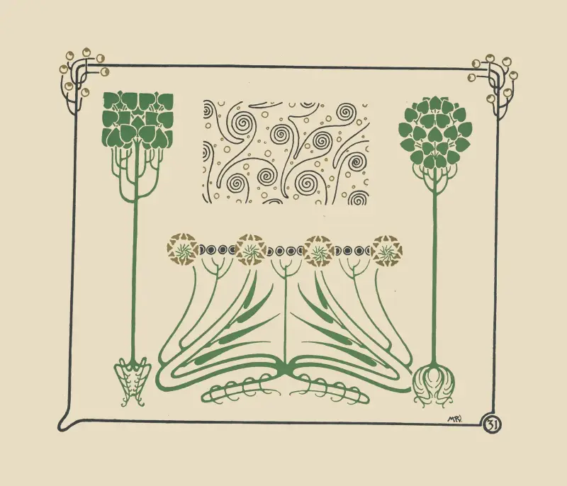 Abstrakt mönster med blad och arabesker av Maurice Pillard Verneuil