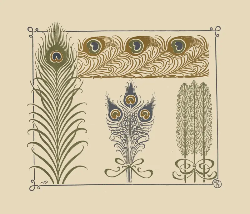 Abstract design based on peacock feathers. av Maurice Pillard Verneuil