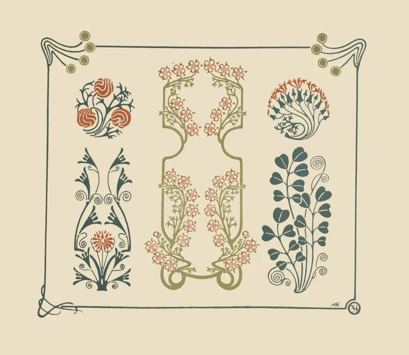 Abstrakt mönster med små blommor och blad av Maurice Pillard Verneuil