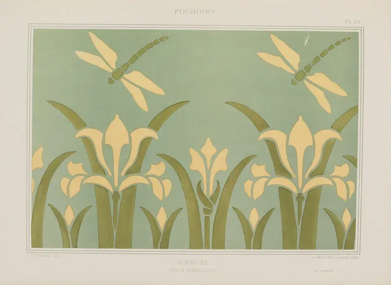 Bordüre, Iris und Libellen von Maurice Pillard Verneuil