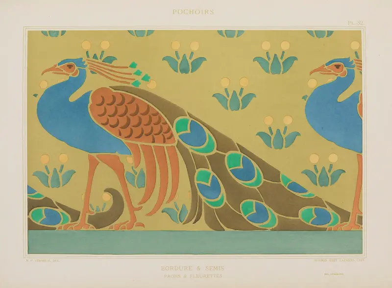 Bordure & semis, paons & fleurettes av Maurice Pillard Verneuil
