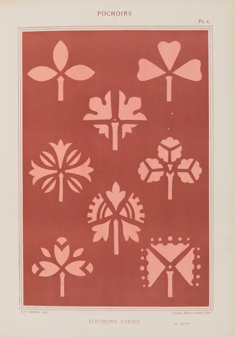 Varierande blomsterornament av Maurice Pillard Verneuil