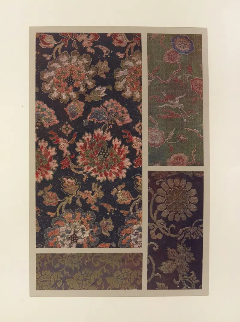 Stiliserade blommor; flygande trana och stiliserade blommor; stiliserade blommor; krysantemum av Maurice Pillard Verneuil
