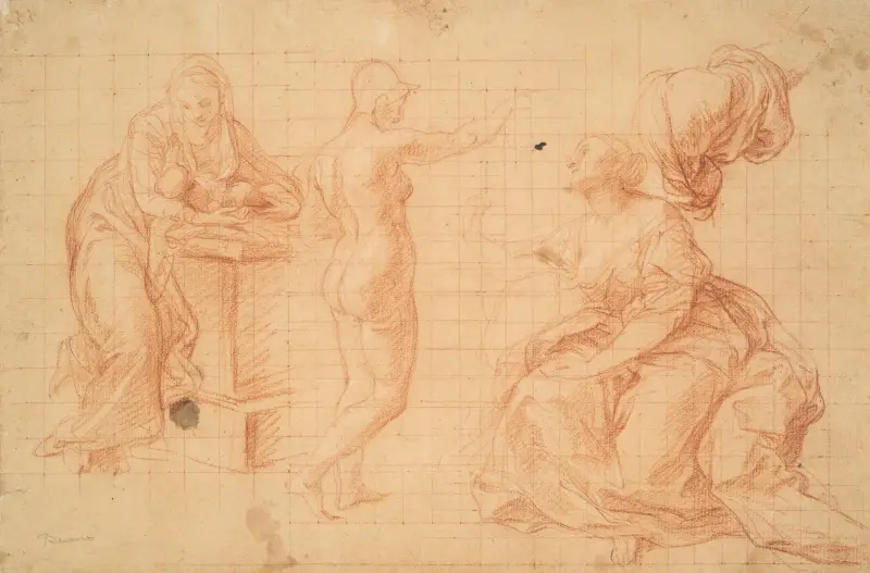 Studier för ’Herkules vid skiljevägen’ och för ’Jesu födelse’ av Pompeo Batoni