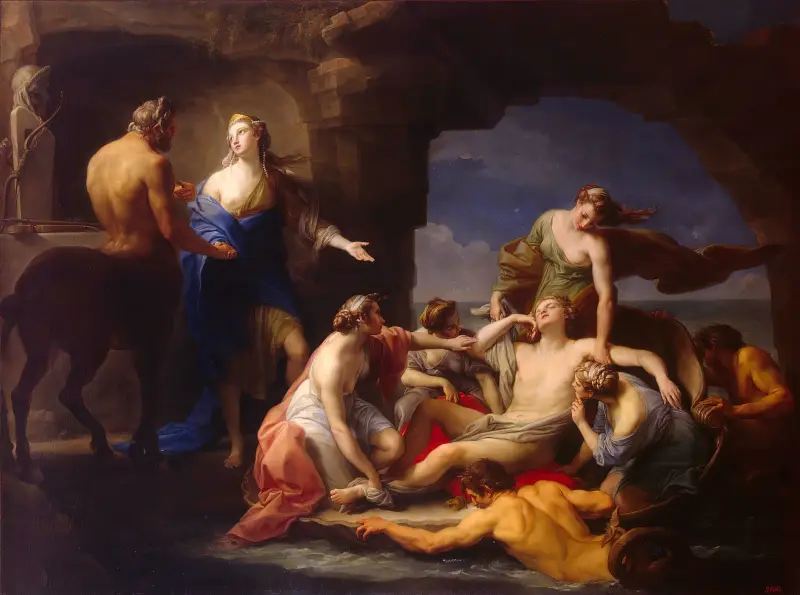 Thetis tar Akilles från kentauren Chiron av Pompeo Batoni