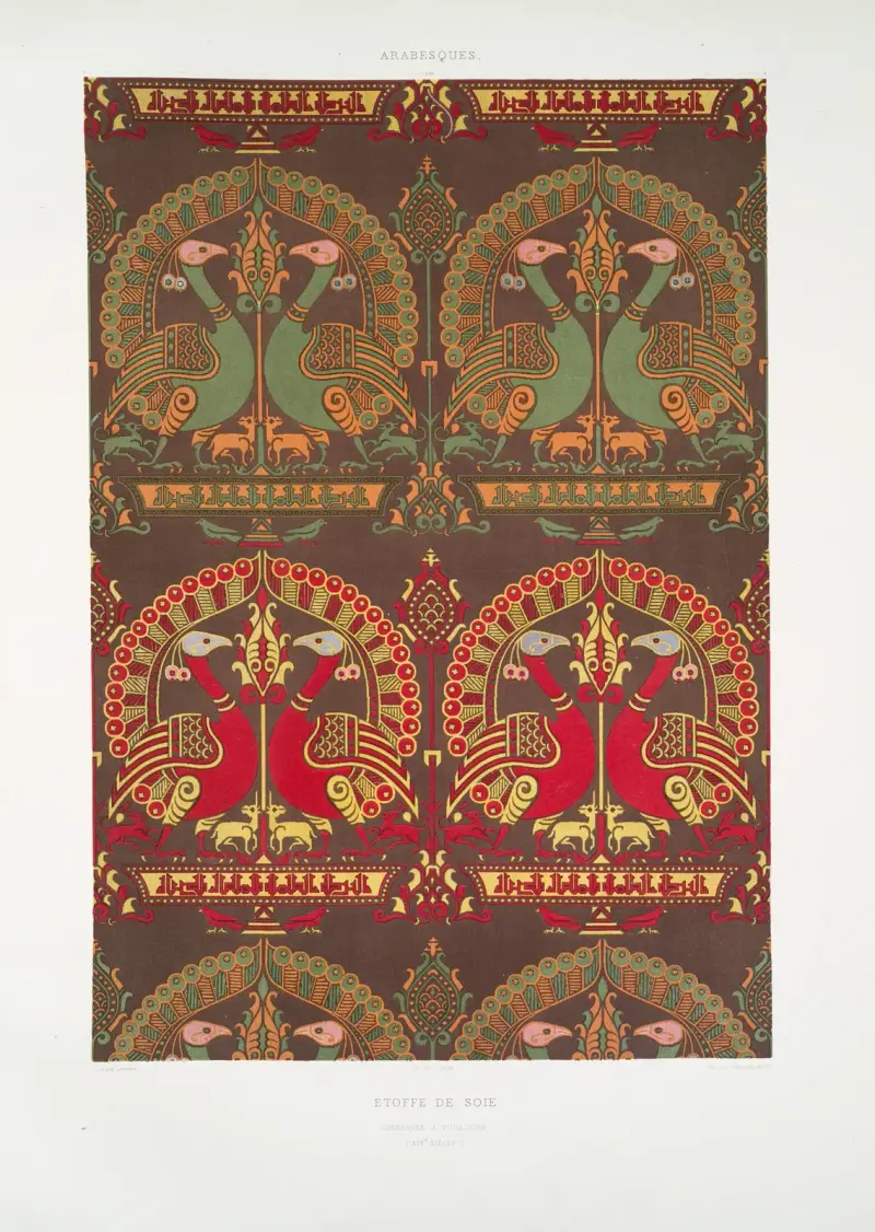 Arabesques; étoffe de soie; conservée à Toulouse (XIVe. siècle) av Émile Prisse d'Avennes