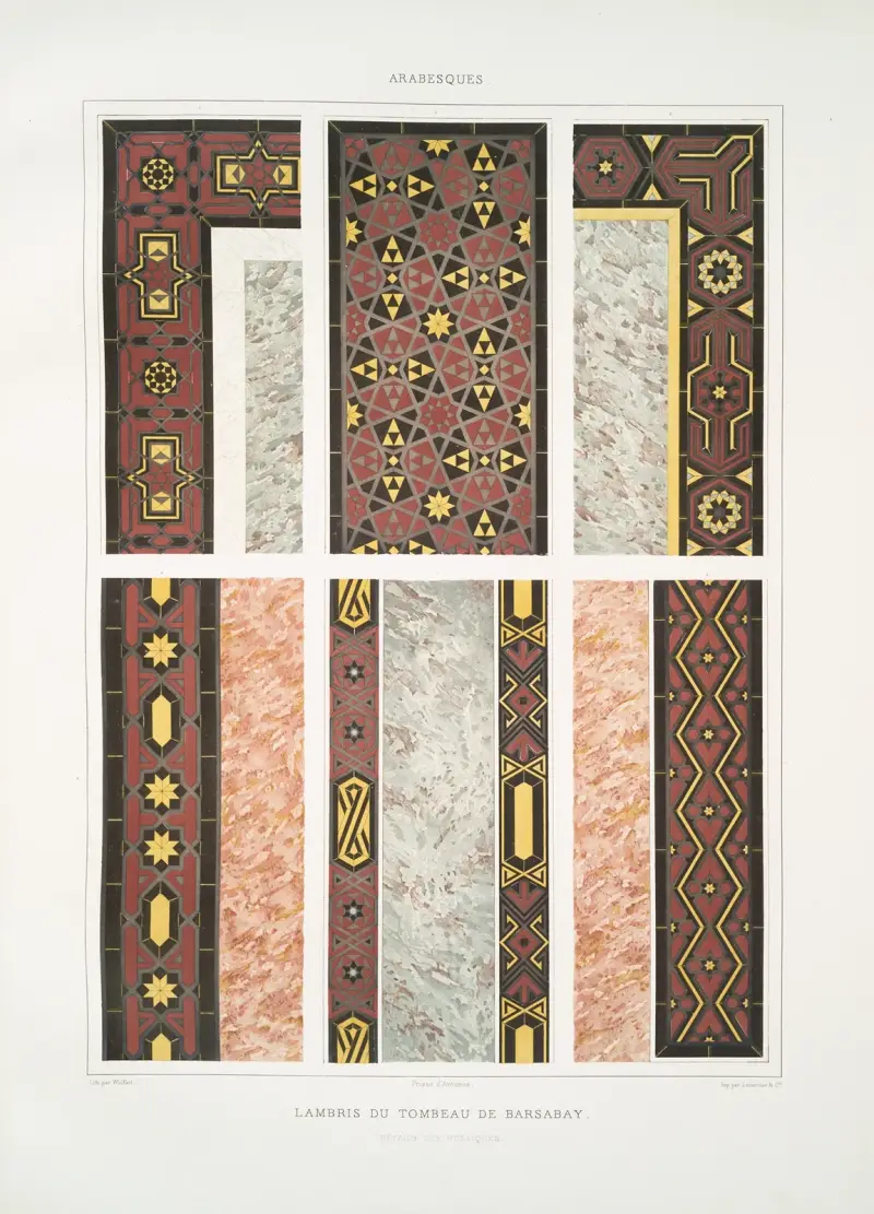 Arabesques; lambris du tombeau de Barsabay, détails des mosaïques av Émile Prisse d'Avennes