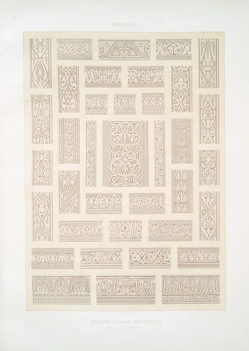 Arabesques; mosquée d’Ahmed-ibn-Touloun, détails d’ornementation (IXe. siècle) av Émile Prisse d'Avennes
