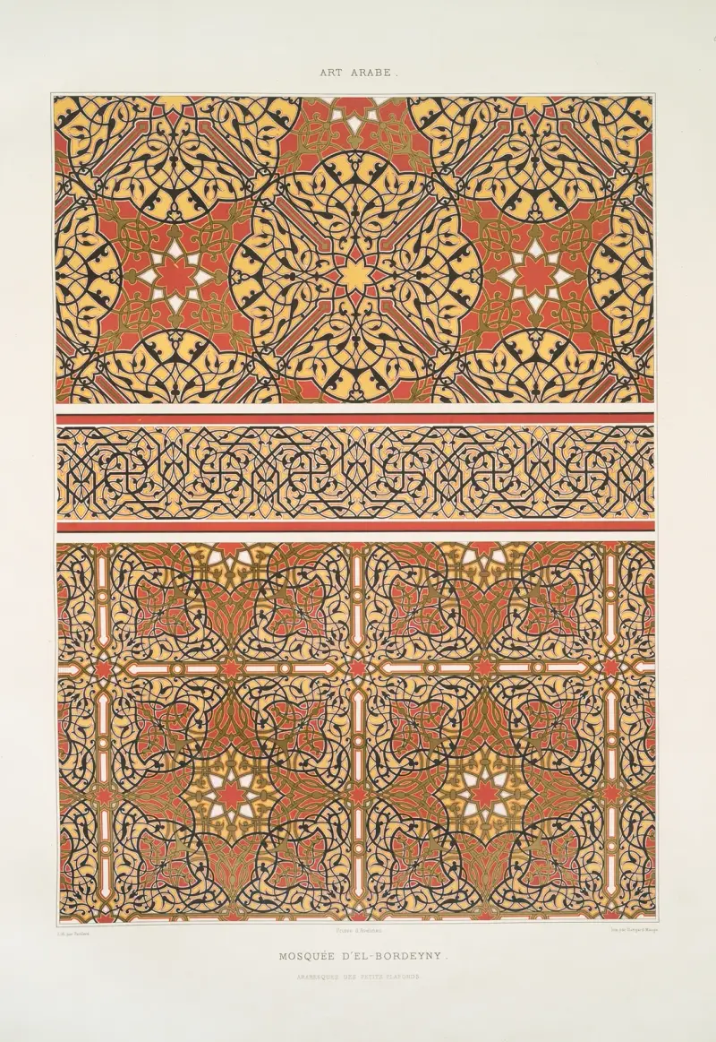 Arabesques; mosquée d’El-Bordeyny; arabesques des petits plafonds av Émile Prisse d'Avennes
