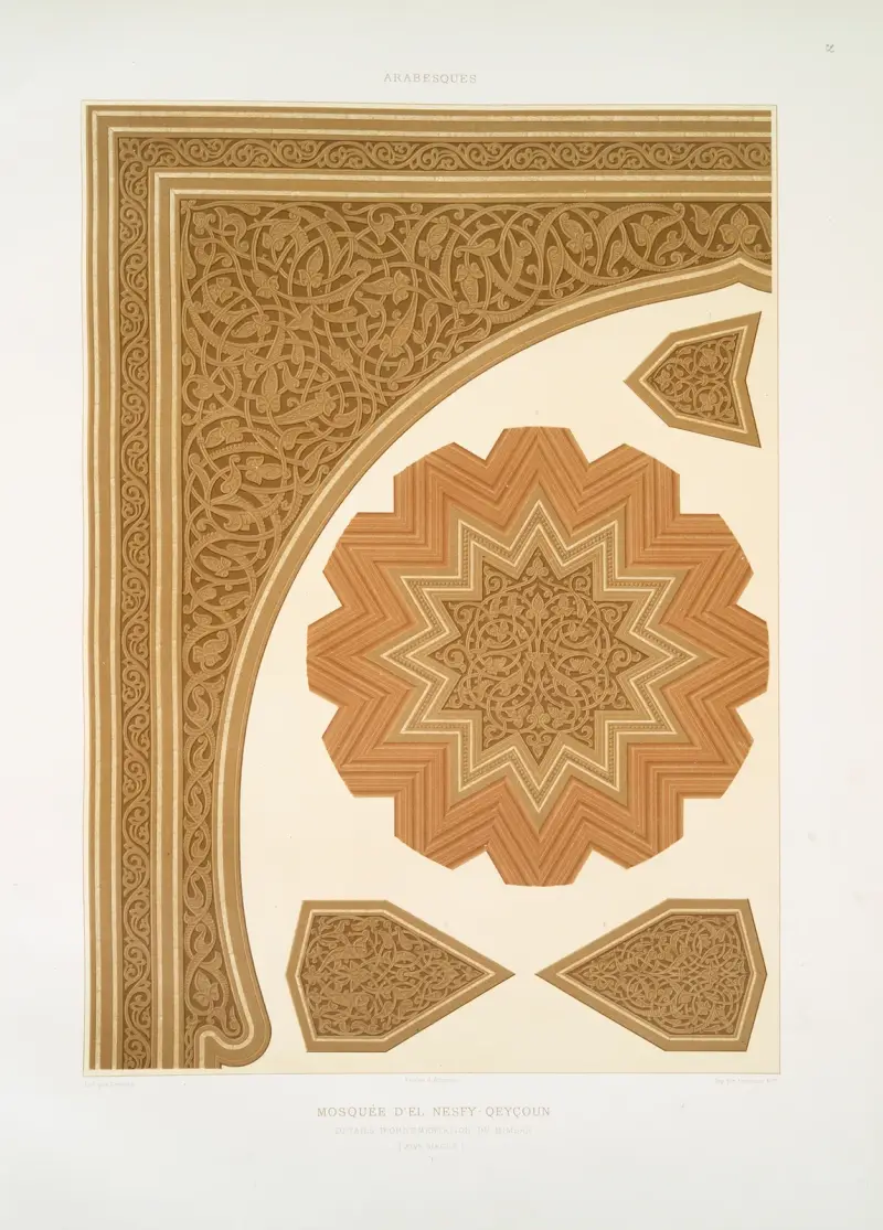 Arabesken; Moschee von El Nesfy-Qeyçoun; Ornamentdetails des Minbars (14. Jahrhundert); 1 von Émile Prisse d'Avennes