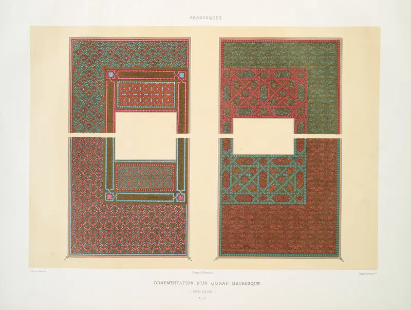 Arabesker; dekorationsdetaljer av en maurisk koran (1700-talet); 5 och 8 av Émile Prisse d'Avennes