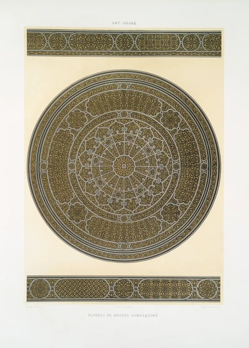 Arabesken; Bronzeplatte mit Damaszierung von Émile Prisse d'Avennes