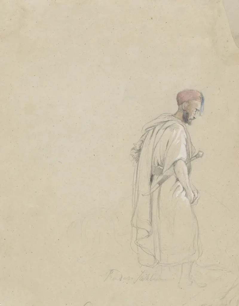 Figuurstudie van een man met tulband en zwaard av Raden Saleh