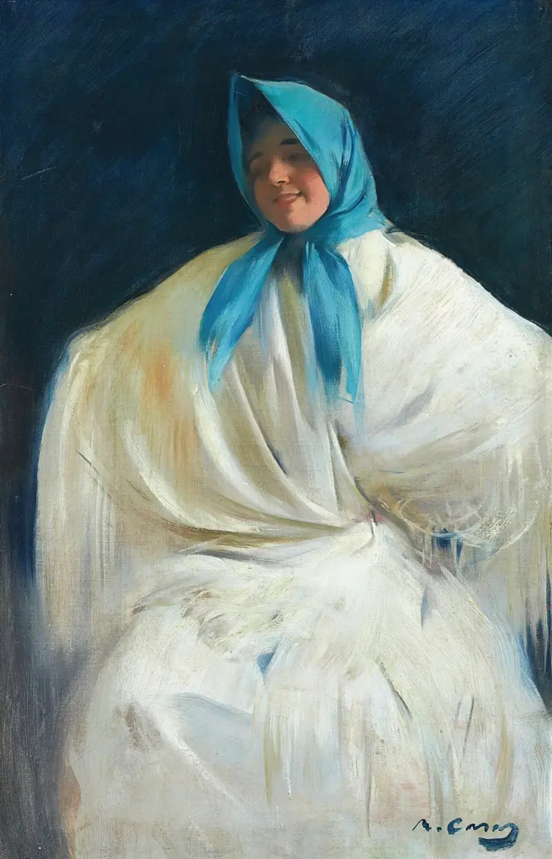 Chula con Pañuelo Azul (Mädchen mit blauem Halstuch) von Ramón Casas