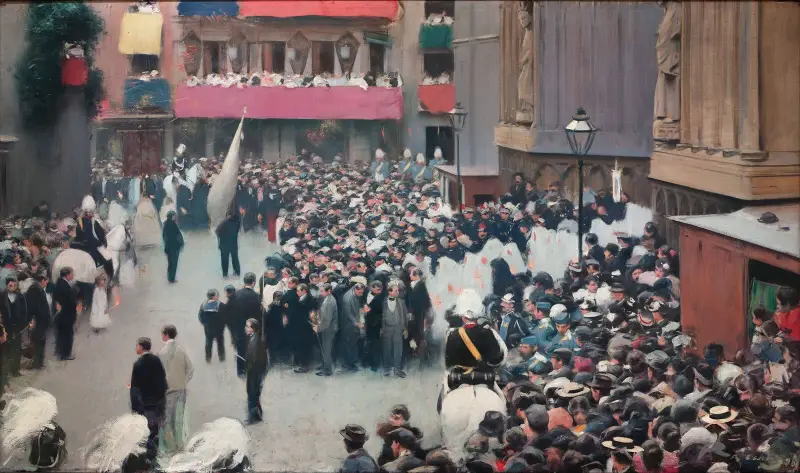 The Corpus Christi Procession Leaving The Church Of Santa Maria Del Mar av Ramón Casas