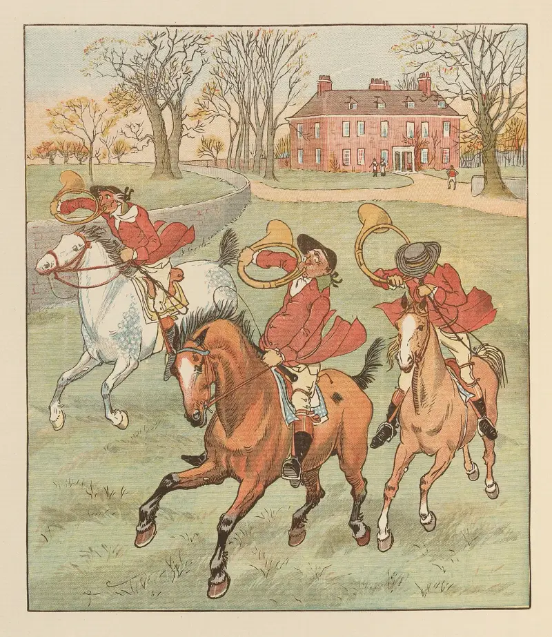 Die drei fröhlichen Jäger, Tafel 2 von Randolph Caldecott