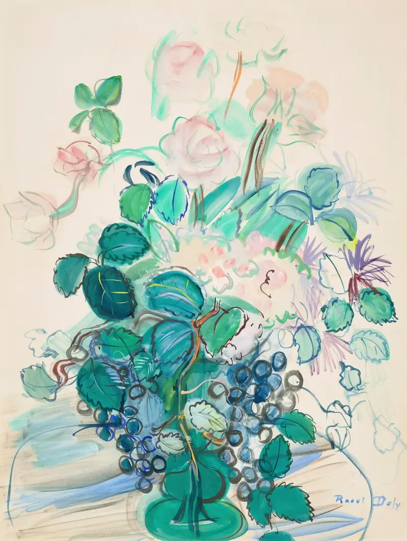 Bukett med druvklase och rosor av Raoul Dufy