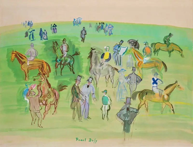 Konie i dżokeje na trawniku, Raoul Dufy