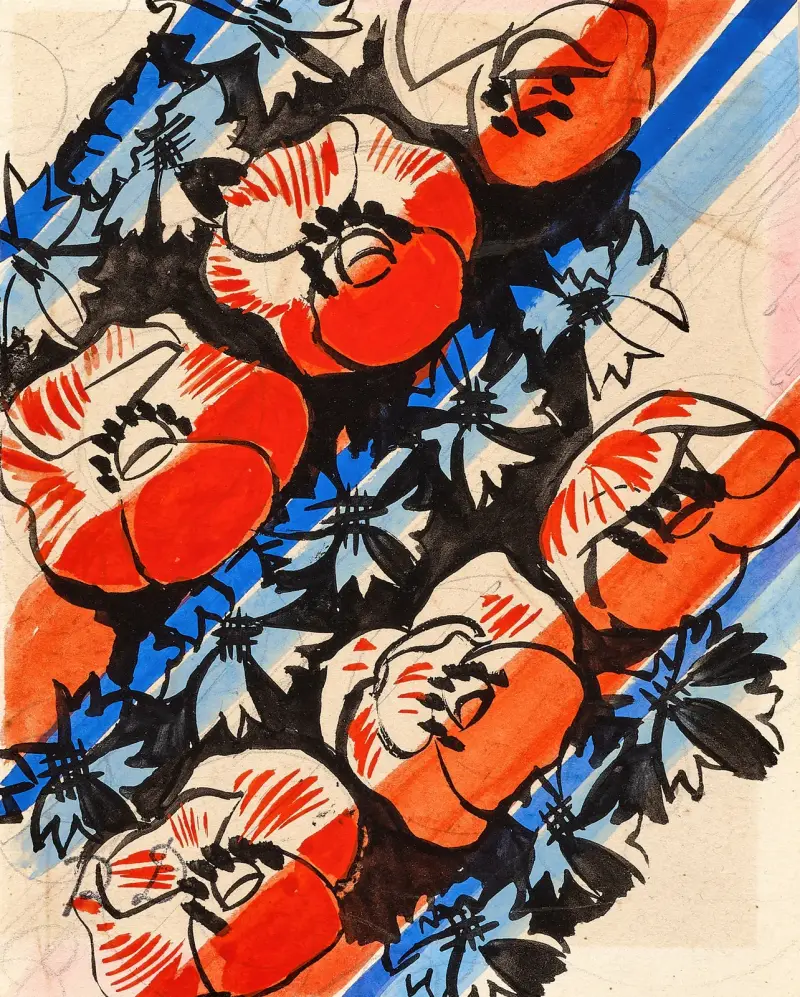 Kornvallmo och blåklint mot svart bakgrund av Raoul Dufy