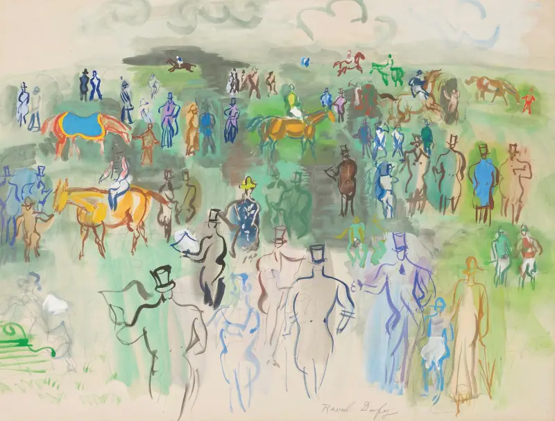 Eleganta damer och herrar på gräsmattan av Raoul Dufy