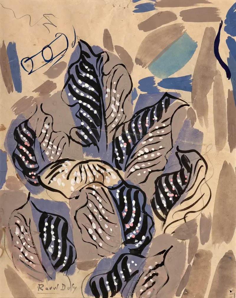 Studie av löv i svart, rosa och grått av Raoul Dufy
