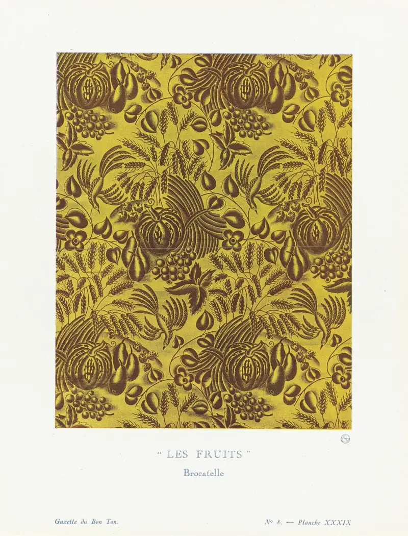 Gazette du Bon Ton – Owoce, Brokatowa tkanina, Raoul Dufy