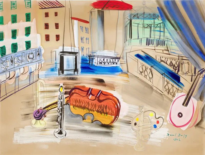 Torget i Hyères med musikinstrument av Raoul Dufy
