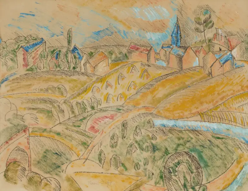 Kubistiskt landskap med halmstackar av Raoul Dufy