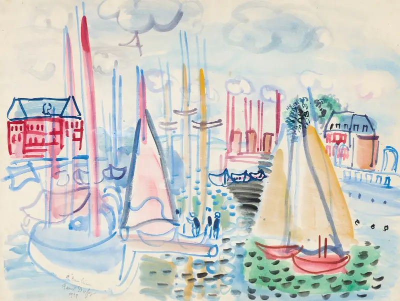 Segelboote im Hafen von Deauville, 1929 von Raoul Dufy
