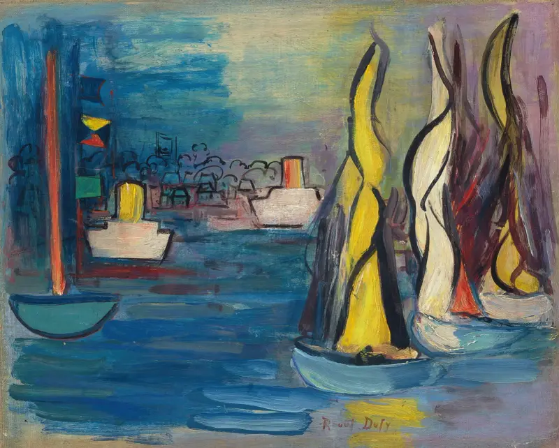 Segelbåtar i Deauvilles hamn av Raoul Dufy