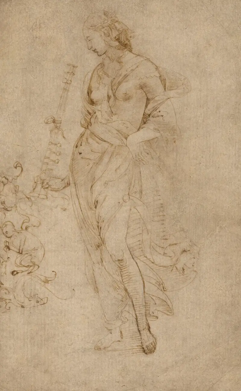 Female Figure with a Tibia, and Ornamental Studies av Raphael