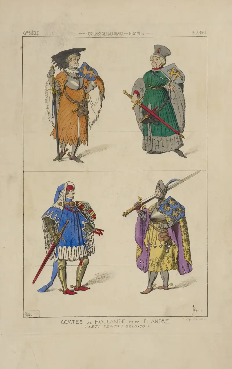 Grevar av Holland och Flandern (Leti, Teatro Belgico) 1400-tal, herrskapsdräkter, män, Flandern av Raphaël Jacquemin