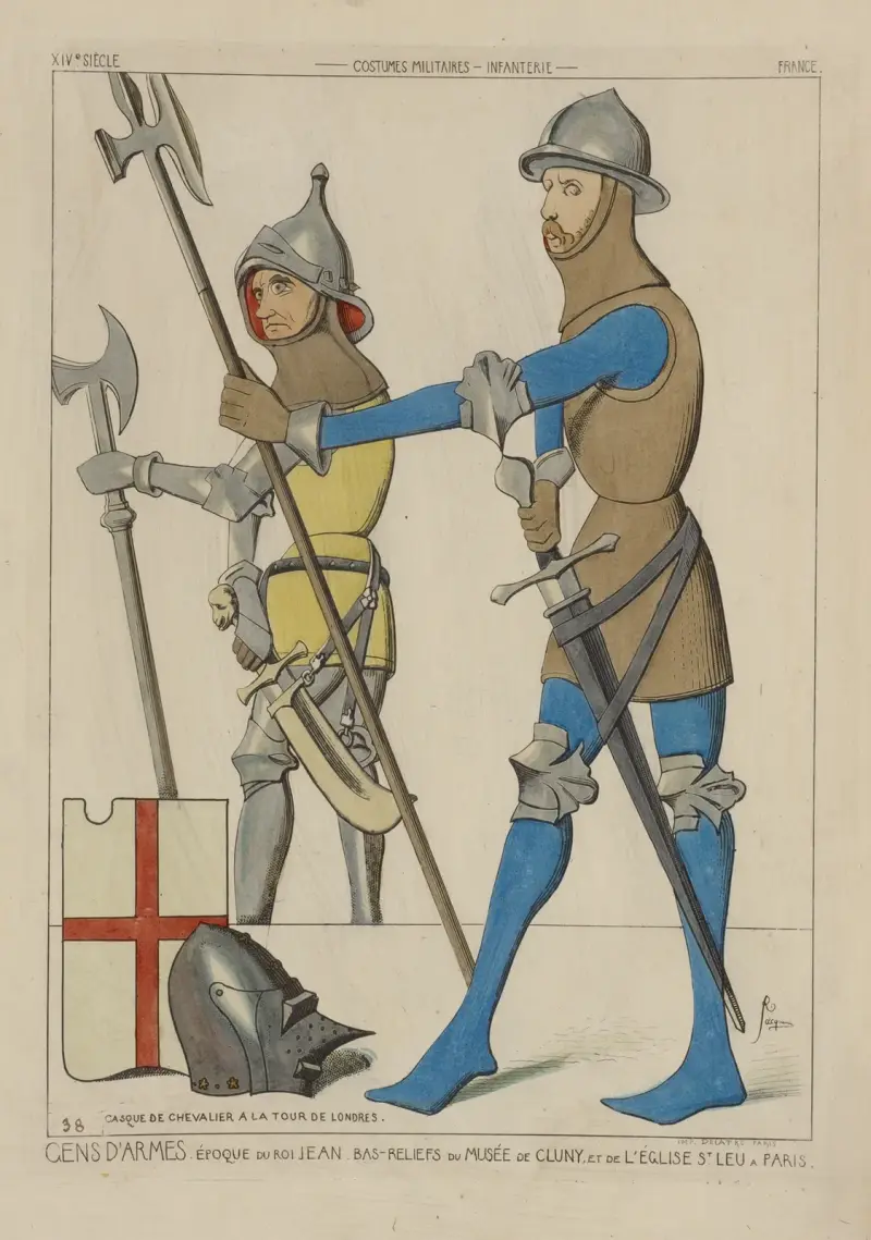 Gens d’armes. Époque du roi Jean. Bas-reliefs du Musée de Cluny, et de l’Église St. Leu a Paris av Raphaël Jacquemin