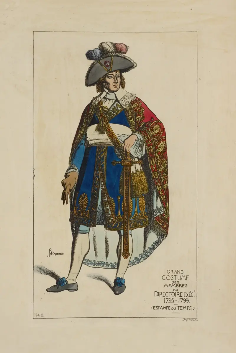Grand costume des membres du directoire exéc[utif] 1795-1799. (Estampe du temps.) av Raphaël Jacquemin