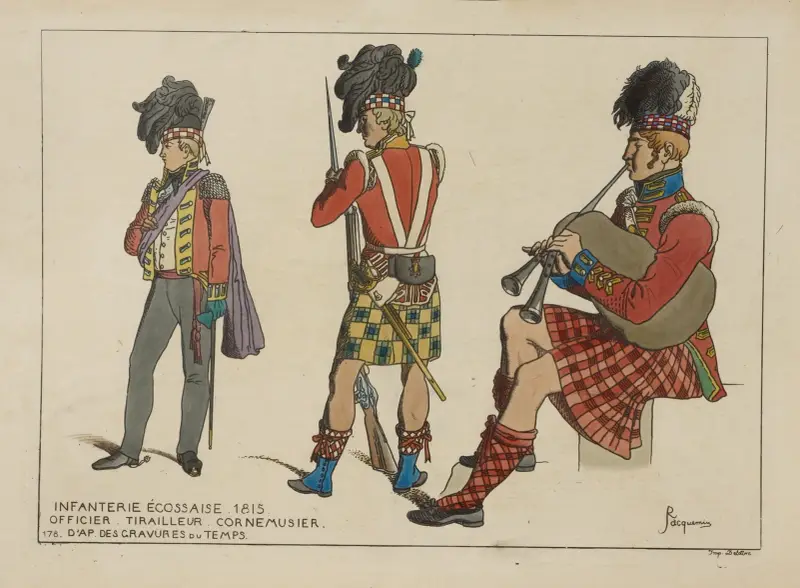 Schottische Infanterie. 1815. Offizier. Tirailleur. Dudelsackpfeifer von Raphaël Jacquemin