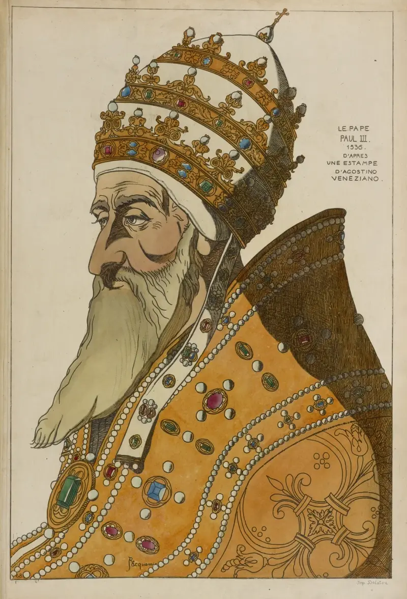 Påven Paulus III. 1536. Efter ett stick av Agostino Veneziano. av Raphaël Jacquemin