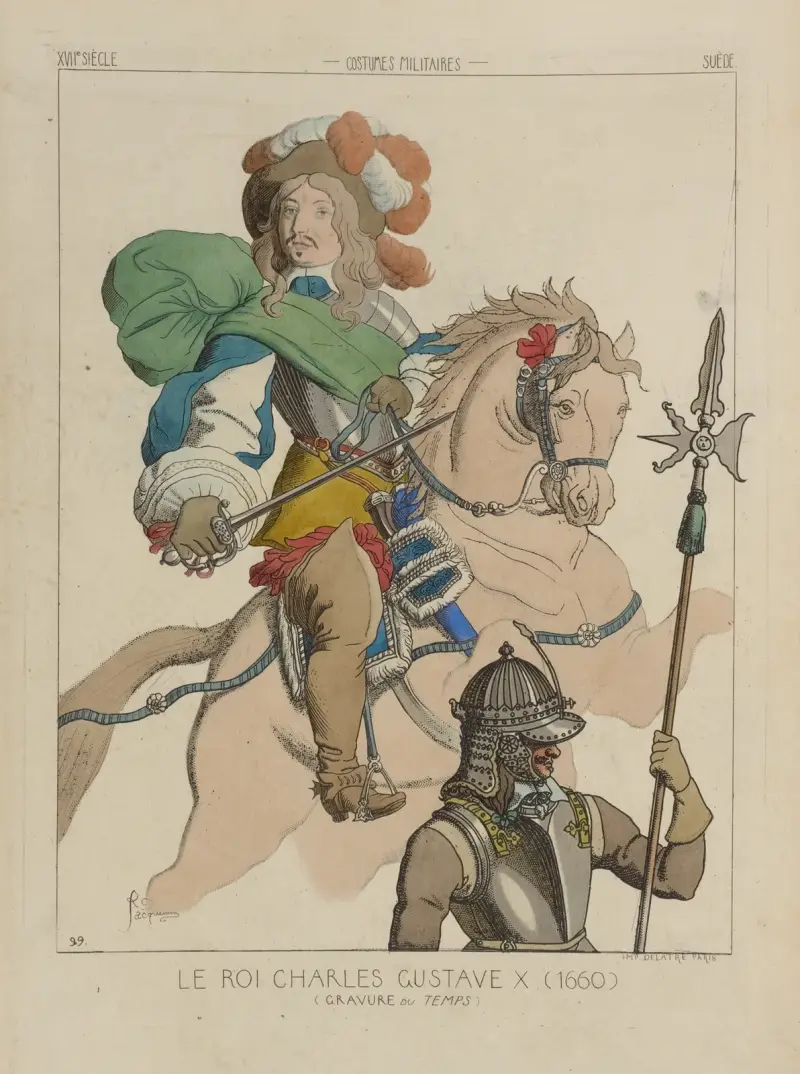 Kung Karl X Gustav (1600) (Gravyr från tiden). 1600-tal, militära dräkter, Sverige. av Raphaël Jacquemin