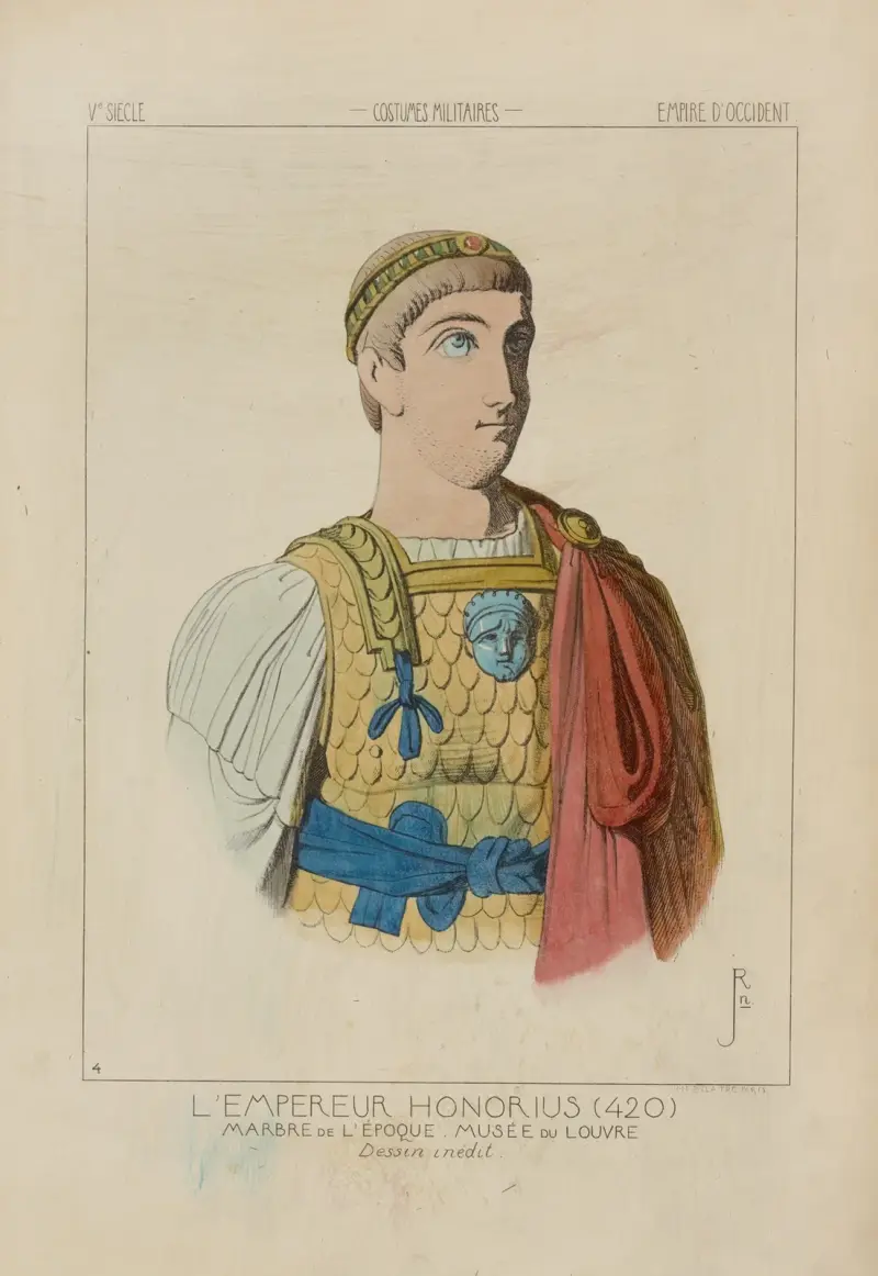 L’Empereur Honorius (420) marbre de l’epoque. Musée du Louvre. Dessin inédit av Raphaël Jacquemin