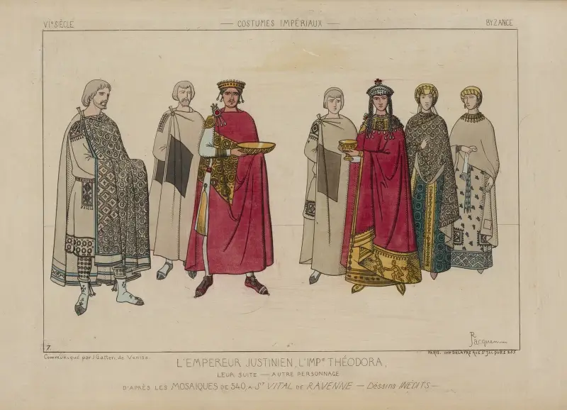 L’Empereur Justinien, L’Imp[eratrice] Théodora, leur suite, autre personnage av Raphaël Jacquemin