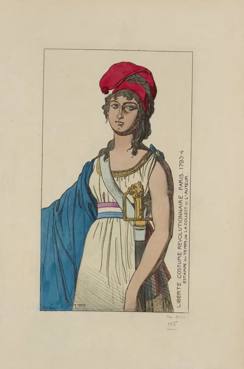 Liberte costume revolutionnaire. Paris. 1793-4. Estampe du temps, de la collec[tion] de l’auteur. av Raphaël Jacquemin