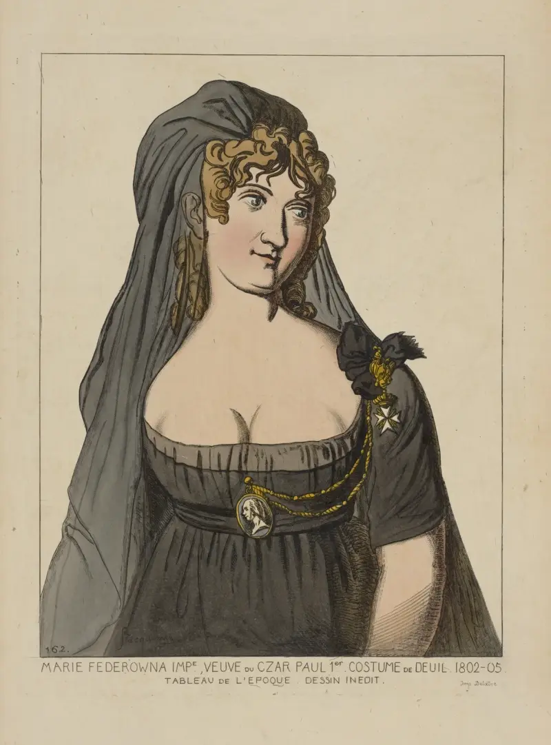 Marie Federowna impe., veuve du czar Paul 1er costume de Deuil. 1802-05. Tableau de l’epoque av Raphaël Jacquemin