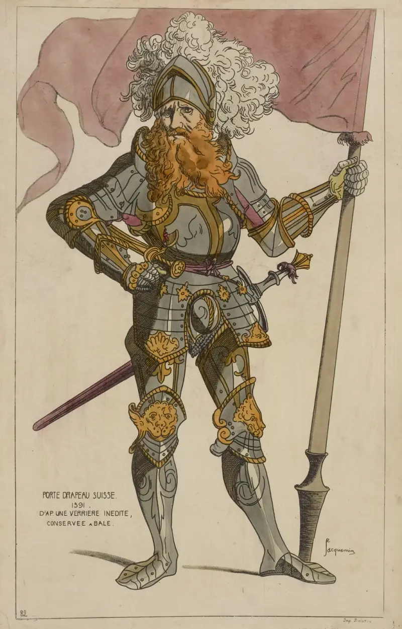Porte Drapeau Suisse. 1591. D’ap[res] une verriere inedit, conservee a Bale. av Raphaël Jacquemin