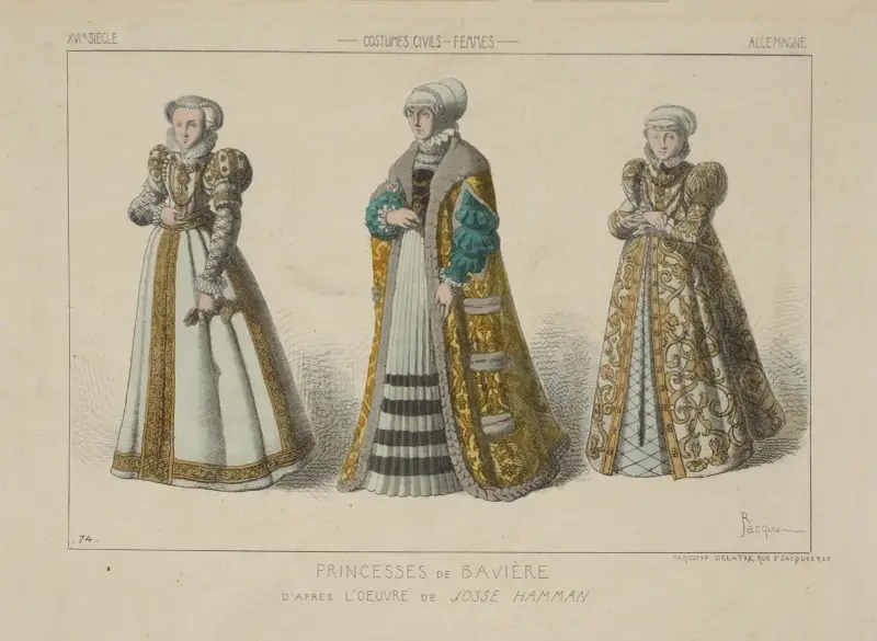 Princesses de Bavière d’après l’oeuvre de Josse Hamman. XVIe siècle, costumes civils, femmes, Allemagne. av Raphaël Jacquemin
