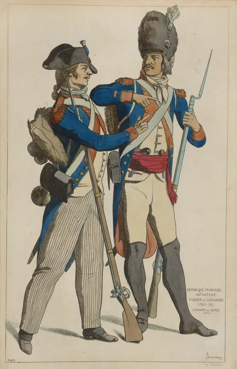Franska republiken infanteri. Fusilier och grenadjär. 1792–99. Samtida stick. av Raphaël Jacquemin
